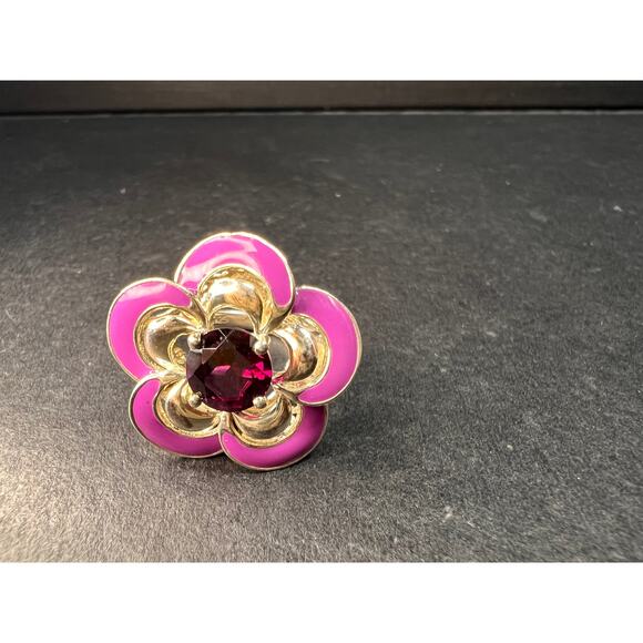 Ross Simons garnet and enamel flower sterling silver ring size 5 - Picture 9 of 16